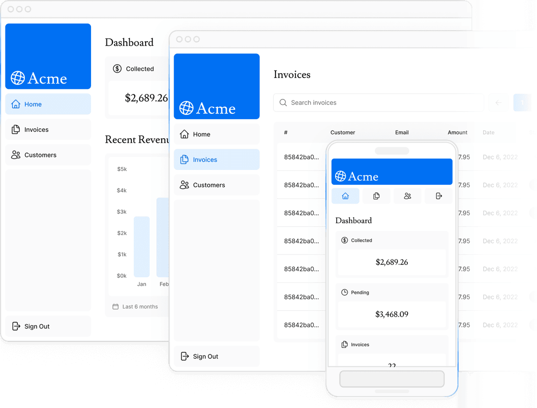 Screenshots of the dashboard project showing desktop and mobile versions
